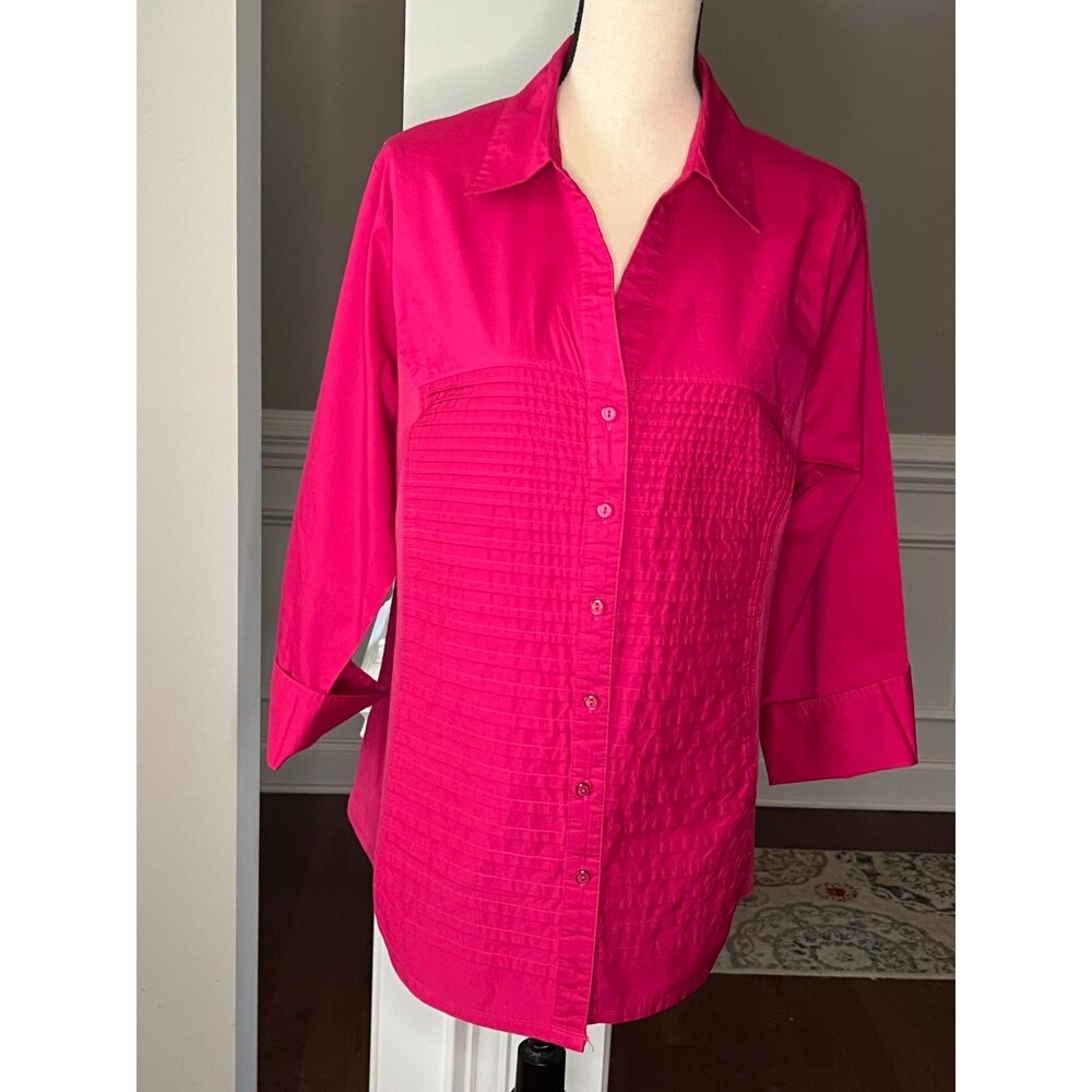 Kim Rogers Woman Pleated Front Blouse Vibrant Pink Sz 2X
